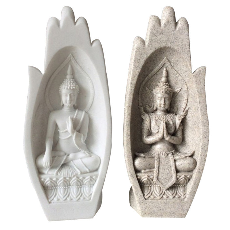 Escultura de Mano de Buda en Resina Creativa para Decoración del Hogar